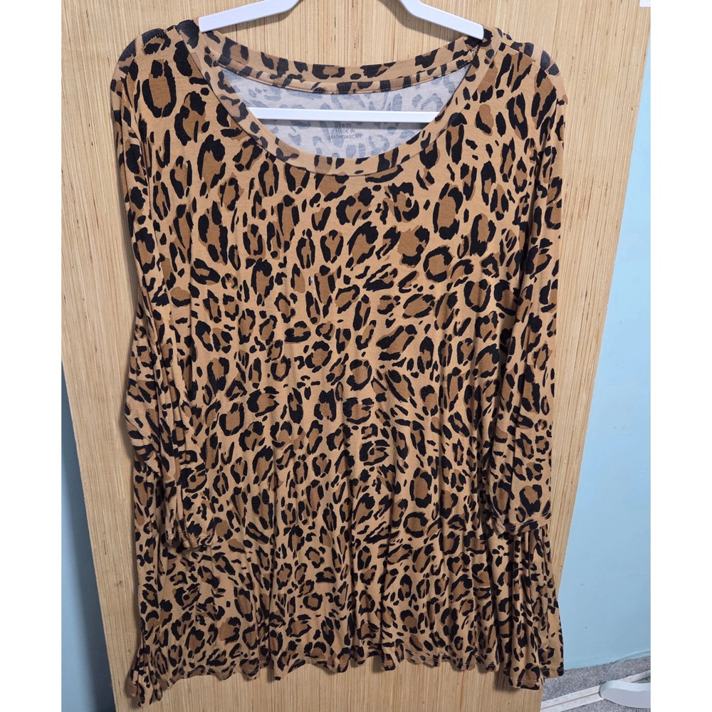 Jessica London Women Leopard Animal Print Tunic Top 3/4 Sleeve Brown Black 18/20